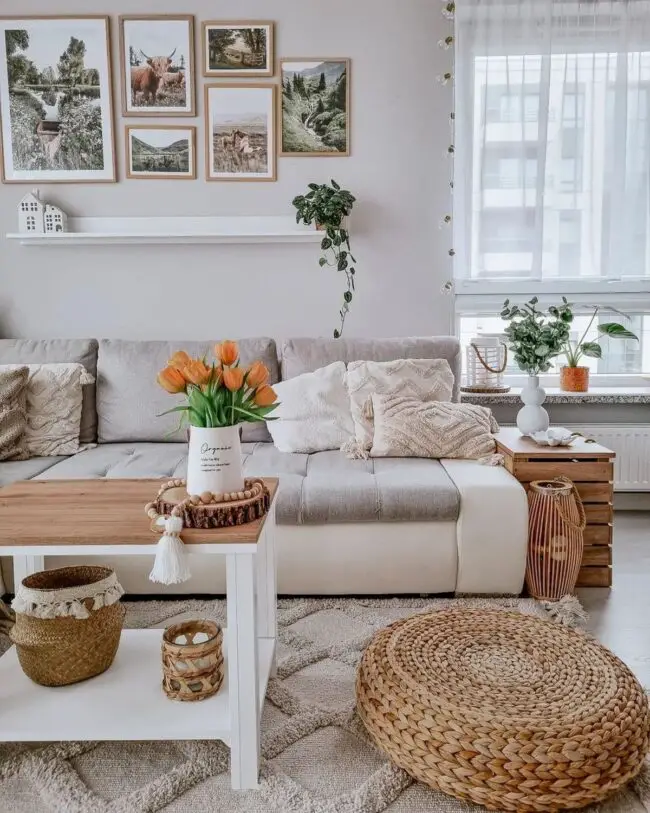 A Neutral Living Room with Natural Textural Elements