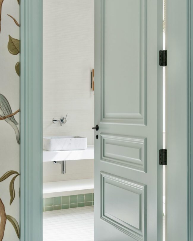 Soft Green Bathroom Door for a Pastel Touch