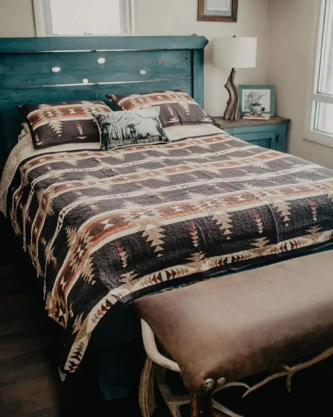 Teal Accents in a Rustic Southwestern Bedroom