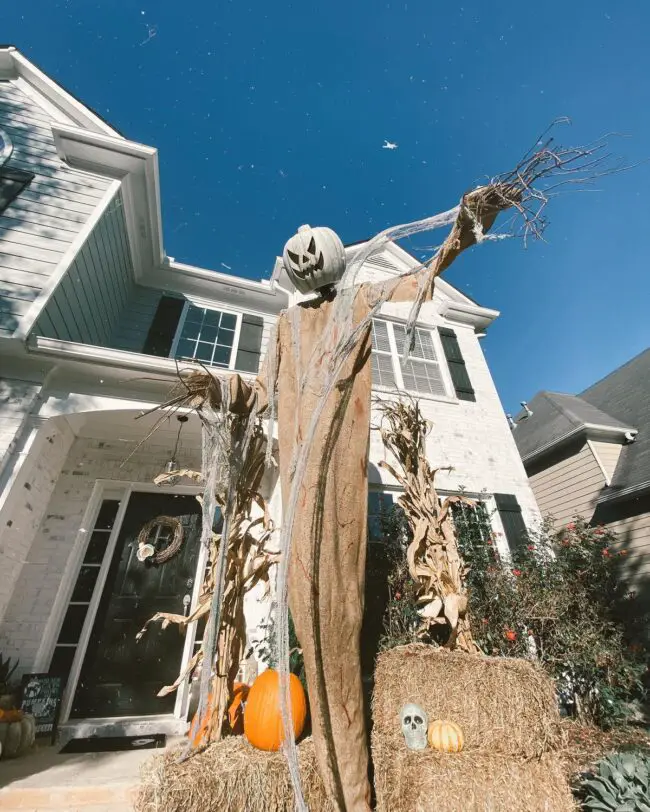 Scarecrow with Jack-o-Lantern for a Halloween Twist