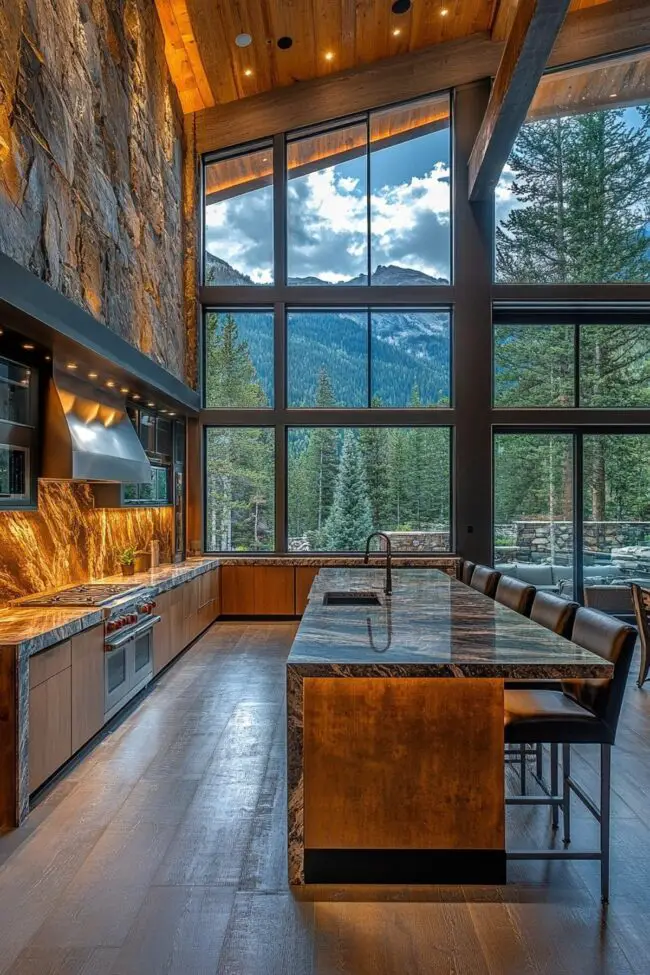 Nature-Inspired Mountain-View Kitchen Design