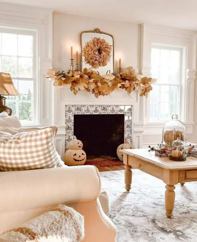 Warm and Inviting Living Room with Pumpkin Accents