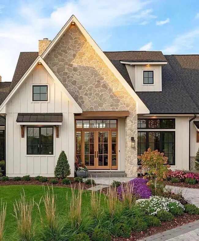 Modern Farmhouse with Stone and Wood