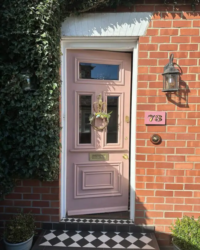 Elegant Pink Door with Brass Detailing