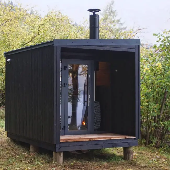 Sleek Black Sauna with Elevated Design