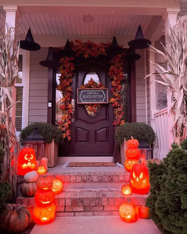 Glowing Pumpkin-Lit Pathway for a Haunted Walk