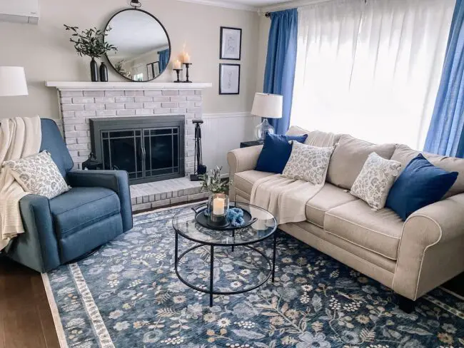 Cozy French Country Living Room in Blue Hues