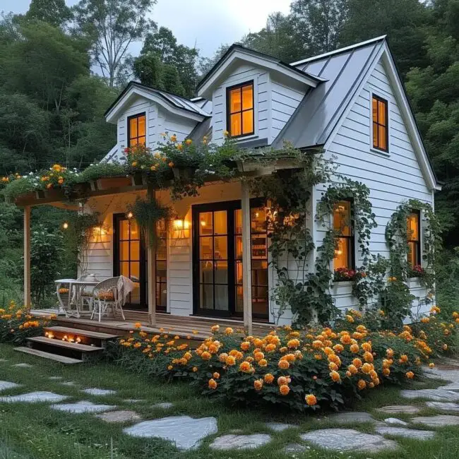 Cottage with Lush Garden and Ivy Climbing