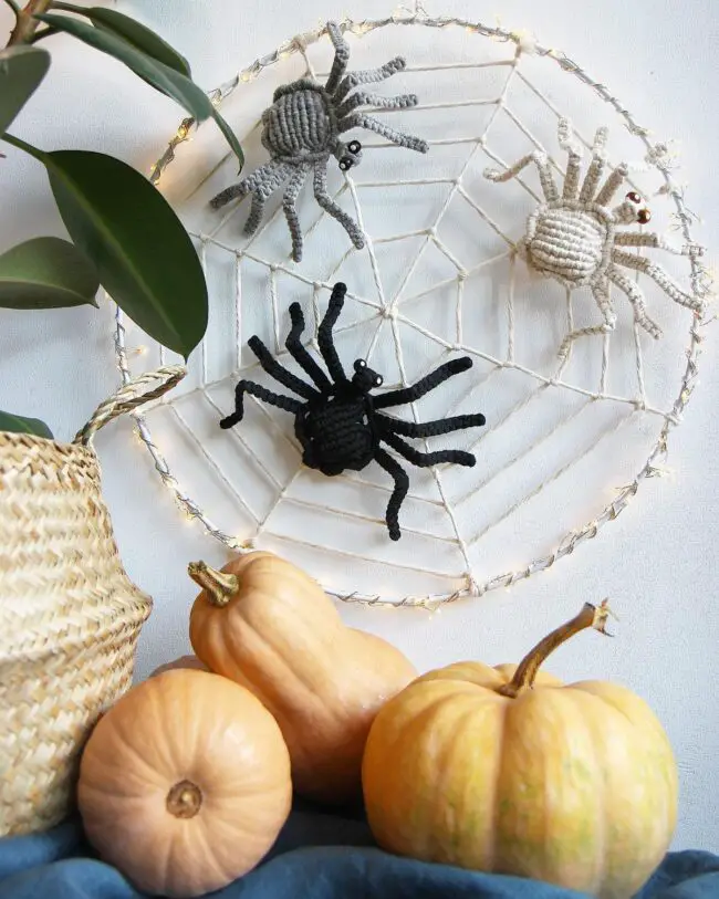 Knitted Spider Web with Spiders