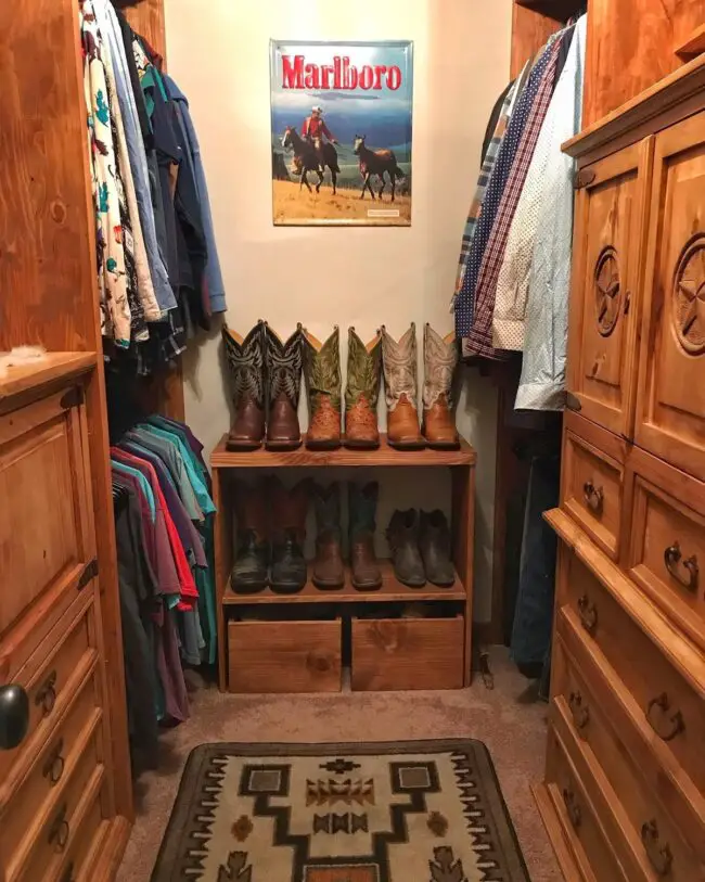 Cowboy Boot Display in the Closet