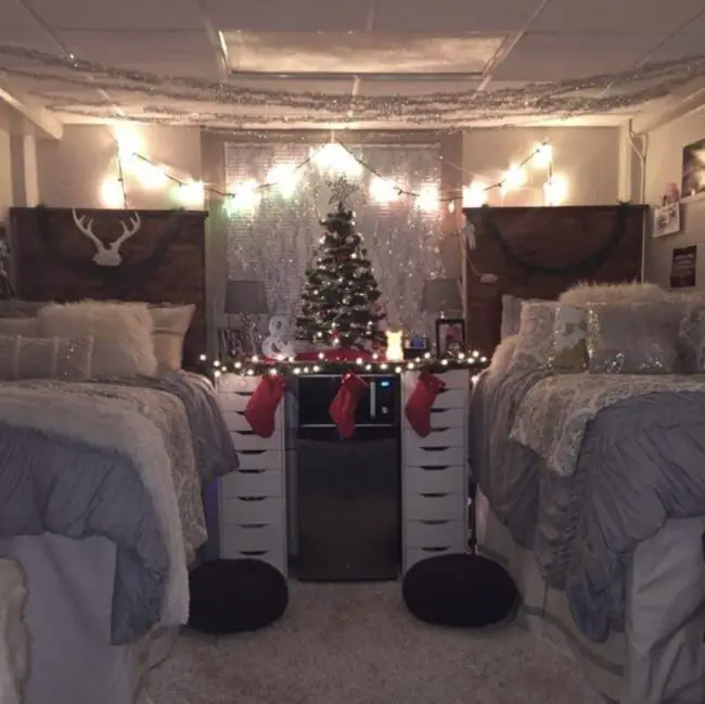 Festive Twin Dorm Room for Christmas