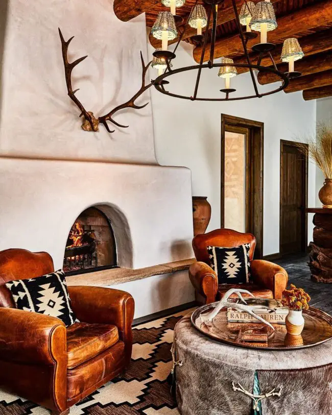 Antler Accents in a Southwestern Living Room