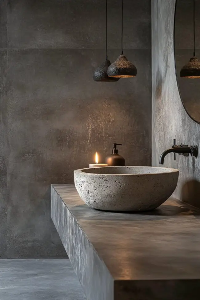 Industrial Style Concrete Loft Restroom