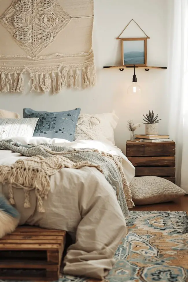 Bohemian Bedroom with Earthy Textiles