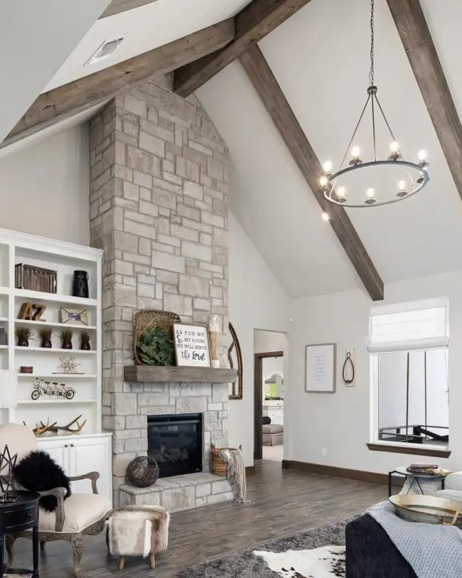 Elegant Rustic Living Room with Stone Fireplace