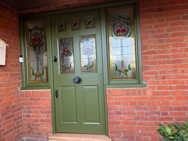 Classic Green Door with Beautiful Stained Glass