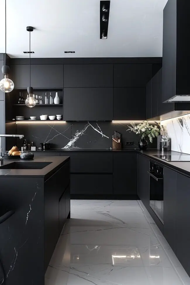 Chic Black and White Compact Kitchen