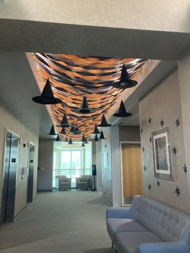 Witch Hats Hanging from the Ceiling Display