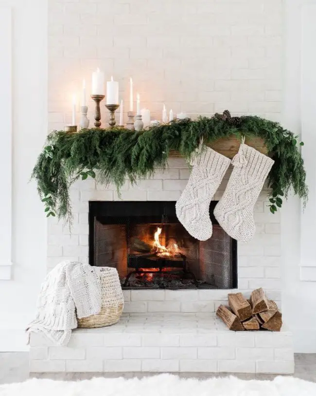 Charming Rustic Fireplace for Christmas Joy