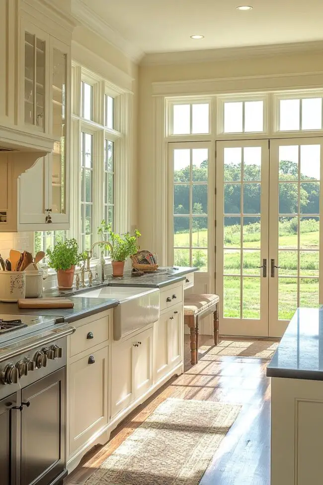 Sunlit Cream Kitchen with Wooden Accents