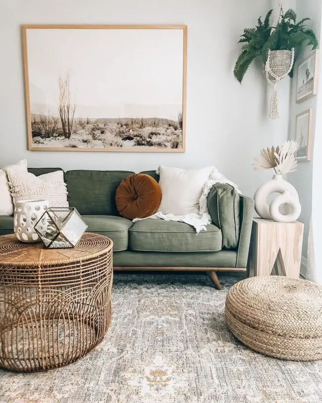 Green and Rattan Boho Style