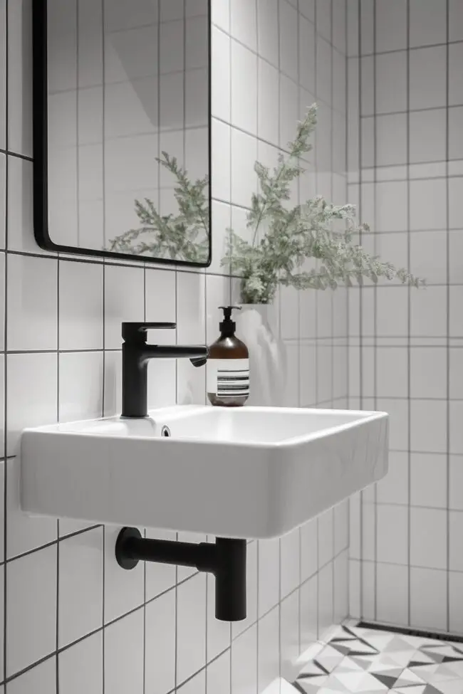 Sleek Black and White Loft Bathroom