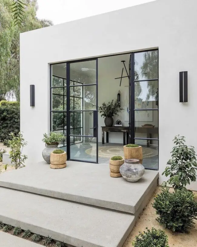 Stylish Front Porch Featuring Planters