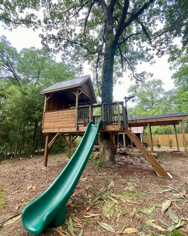 Rustic Treehouse with a Fun Slide