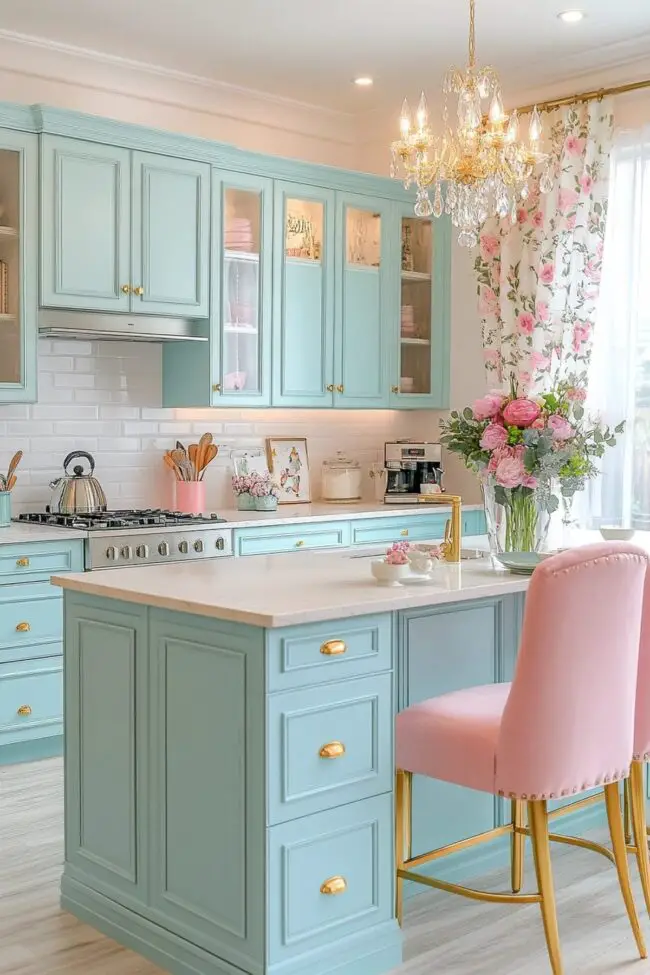 Charming Pastel Bohemian Kitchen Design