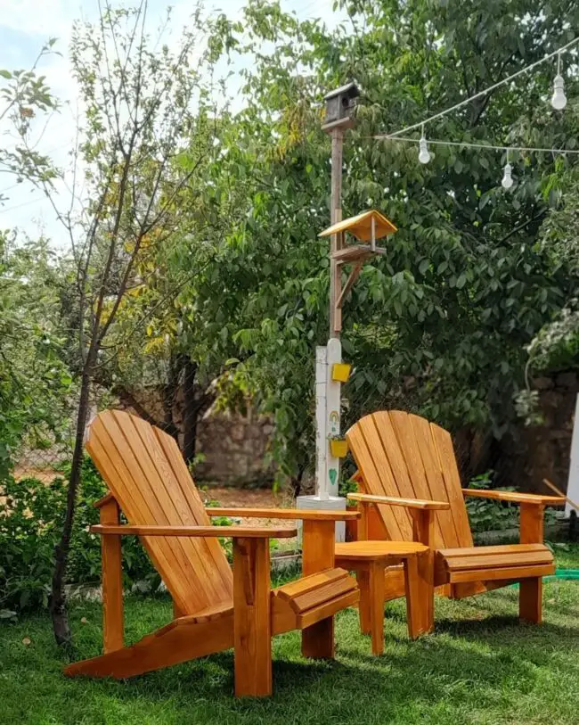 Wooden Adirondack Chairs with Colorful Accents