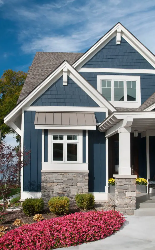 Dark Blue Craftsman with Rustic Stone