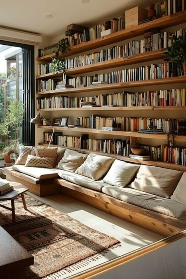 Cozy Library with Built-in Shelves