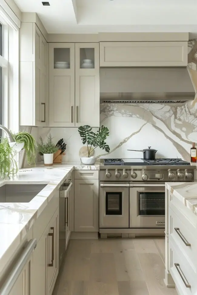 Compact Kitchen Featuring Luxurious Marble Accents