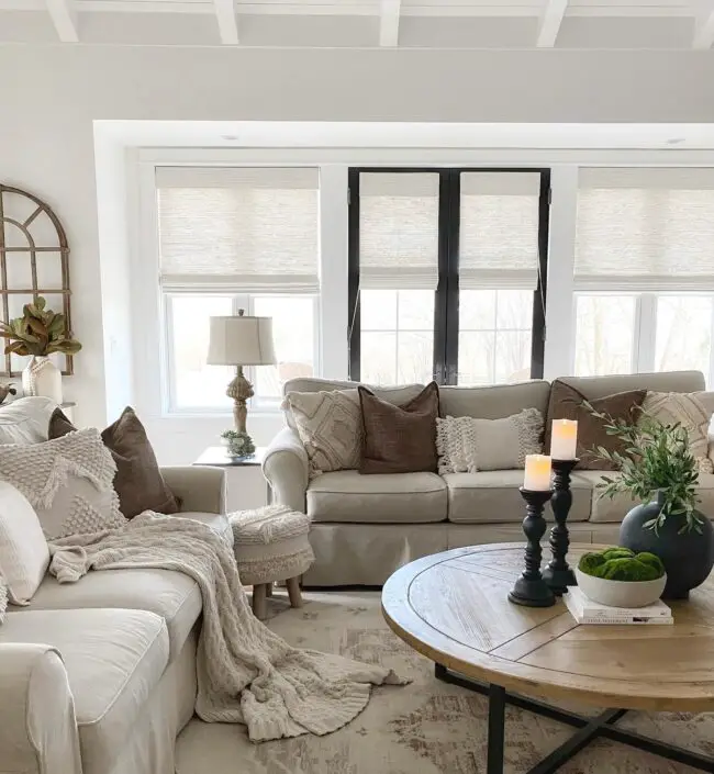 Neutral Farmhouse Living Room with Earthy Shades