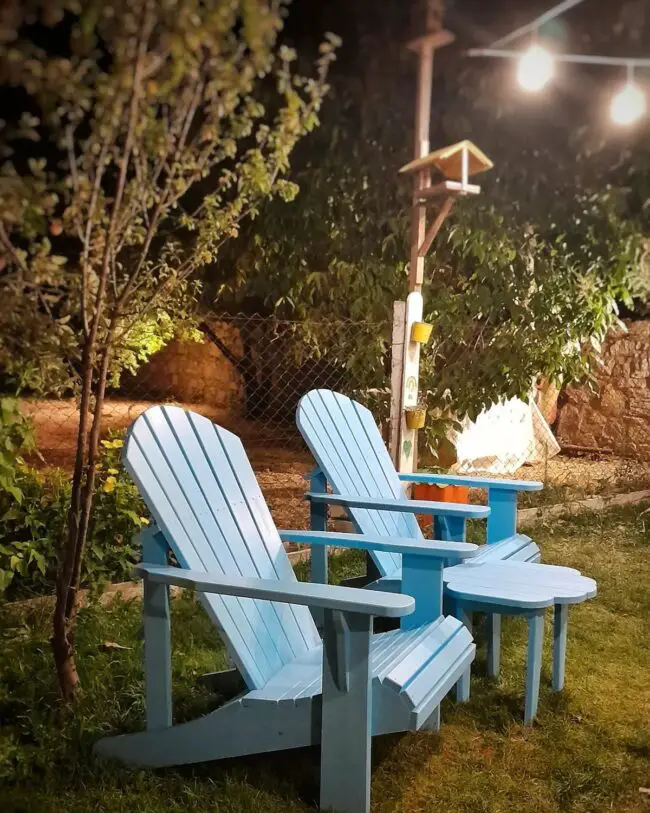 Sky Blue Adirondack Chairs for an Outdoor Evening