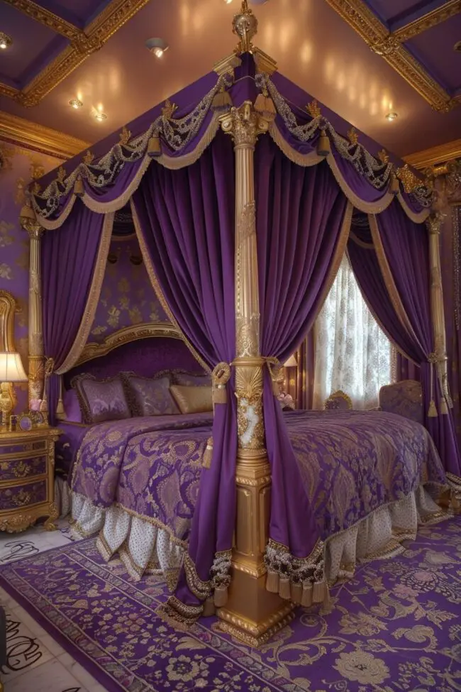 Luxurious Canopy Bed with Gold Trim