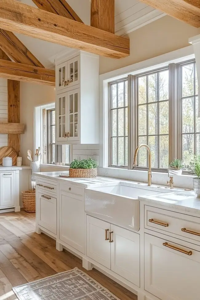 Rustic Wood Beams and White Cabinets