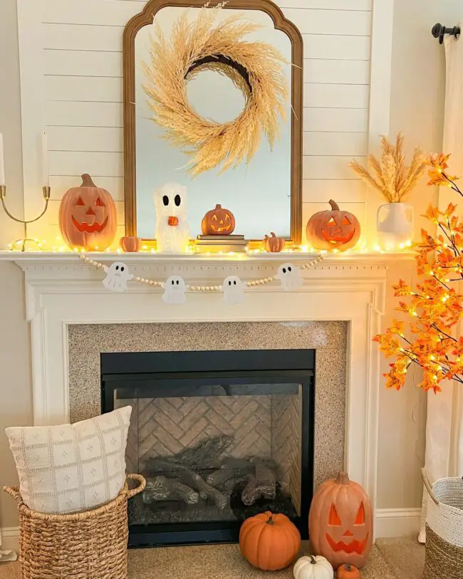 Festive Mantel Setup for Halloween