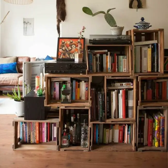 Rustic Crate Shelf Arrangement