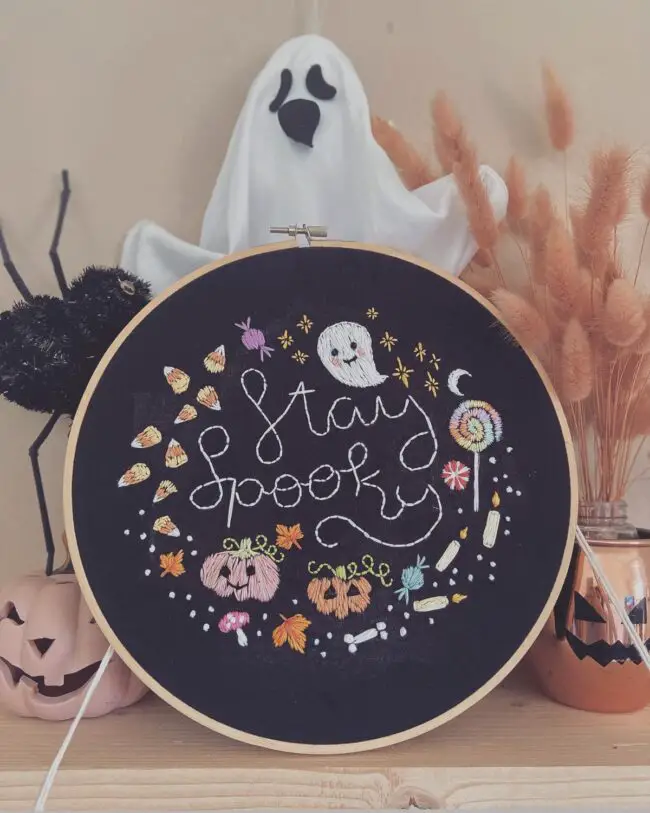 “Stay Spooky” Embroidered Hoop Art