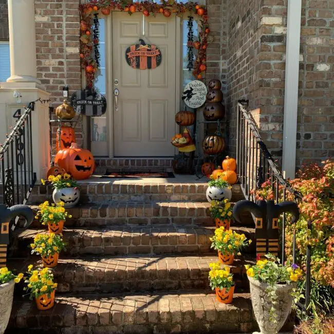 Stacked Pumpkins Leading Up the Staircase