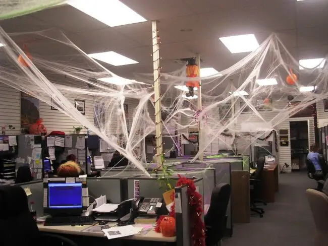 Office Decked Out with Spider Webs