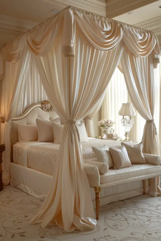 Stunning Satin Canopy Bed Design