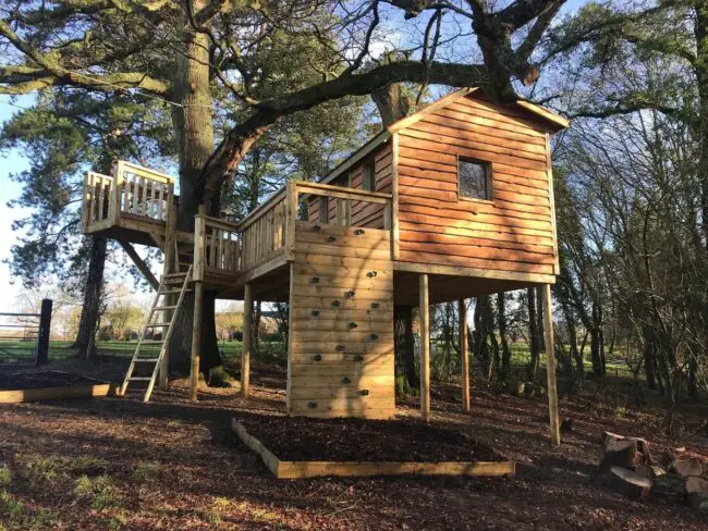 Multi-Level Treehouse with Rock Climbing Features