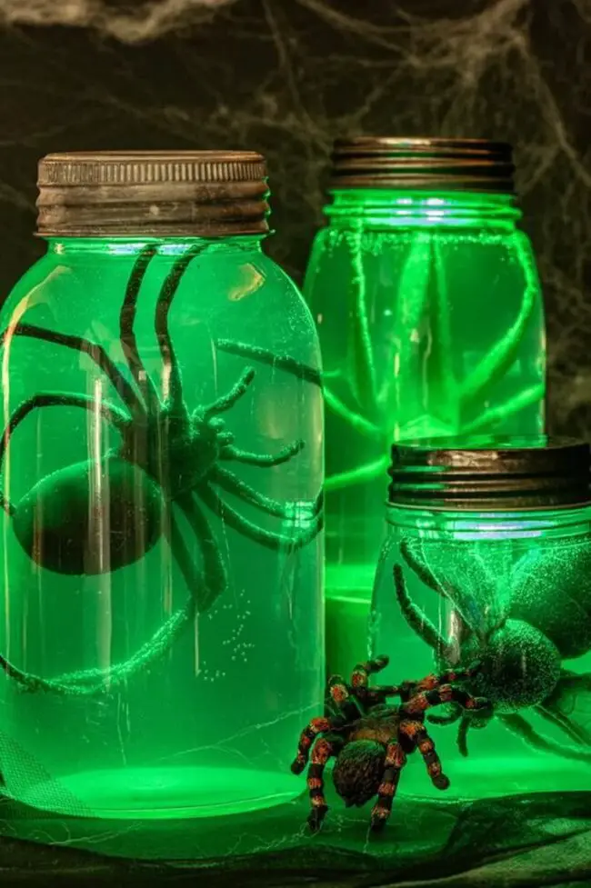 Glowing Spider Jars for a Spooky Ambience