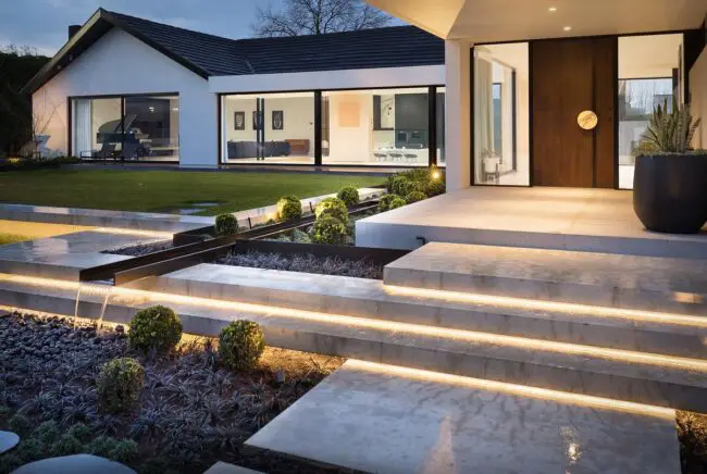 Contemporary Porch with Integrated Water Features