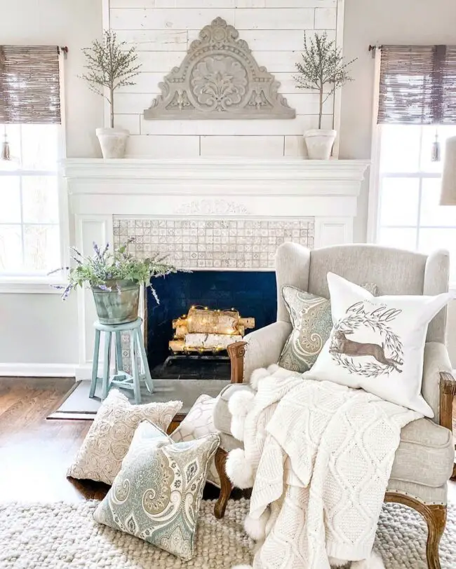 Cozy Fireside Reading Nook with French Country Charm