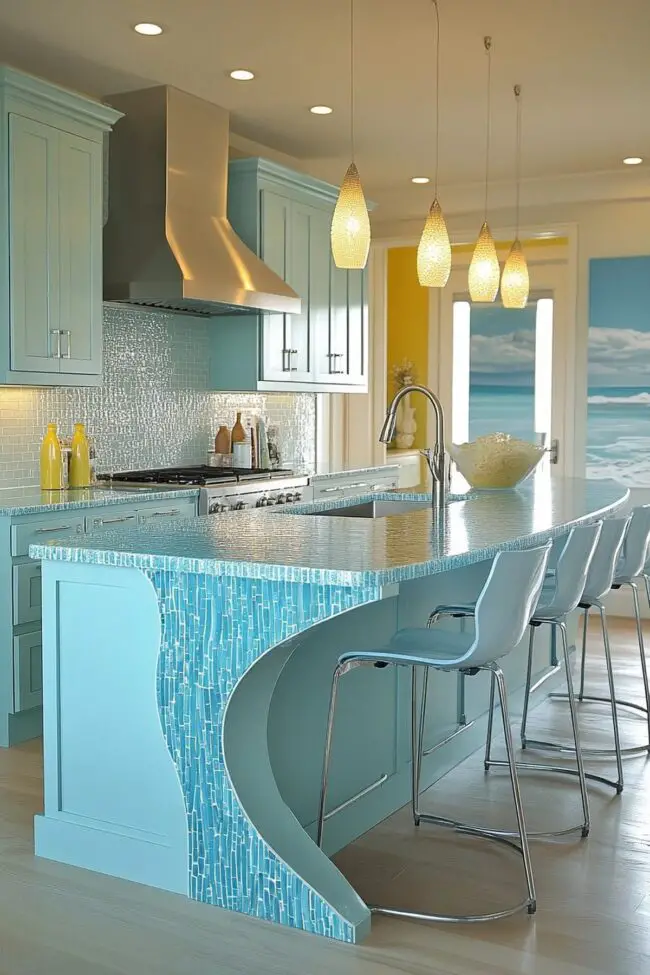 Ocean Wave Themed Kitchen Design