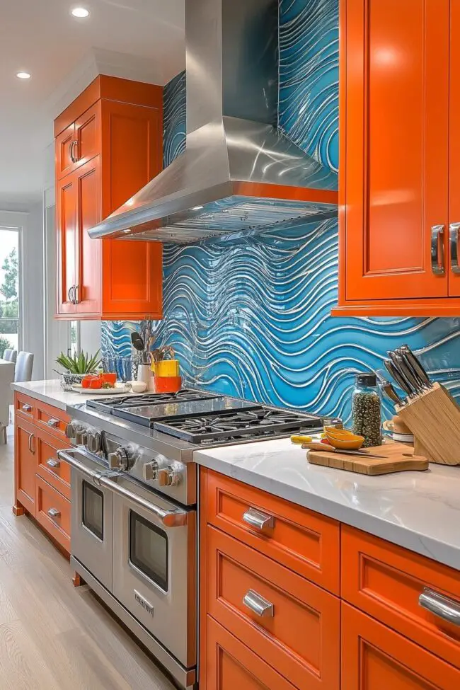 Bright Coral Kitchen Design Ideas