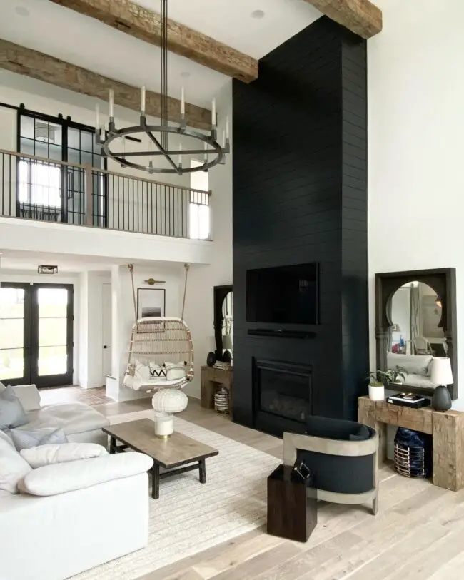 High-Ceilinged Modern Farmhouse with Statement Fireplace